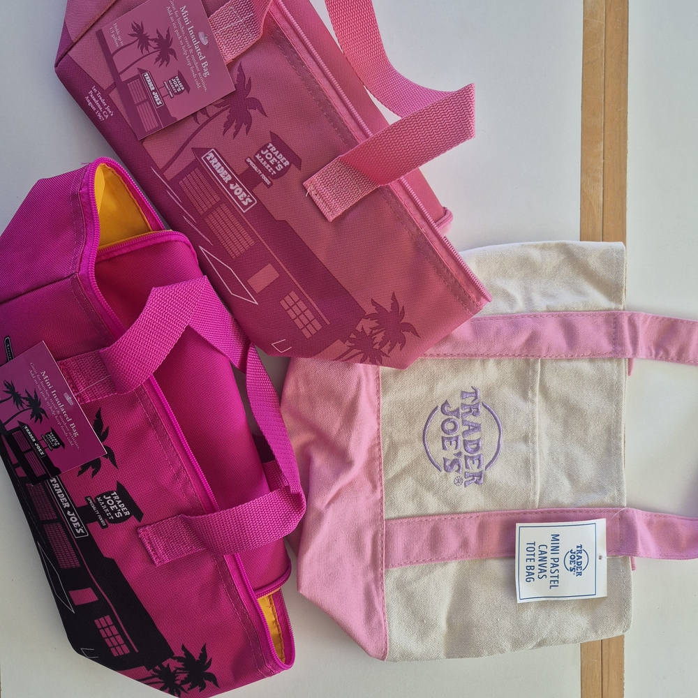 Trader Joe's Pink and Cream Tote Bags